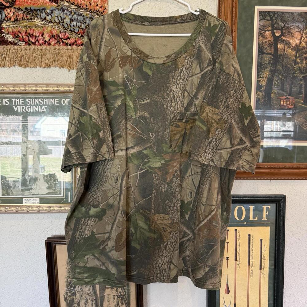 Vintage 90s RARE Realtree 3D Tree Branch Camo Mens Shirt Size 3XL Pocket Tee